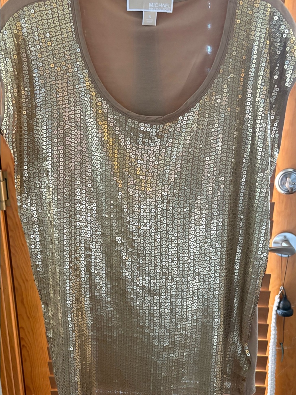 Michael Kors Gold Sequin Scoop Neck Women's Top Size S